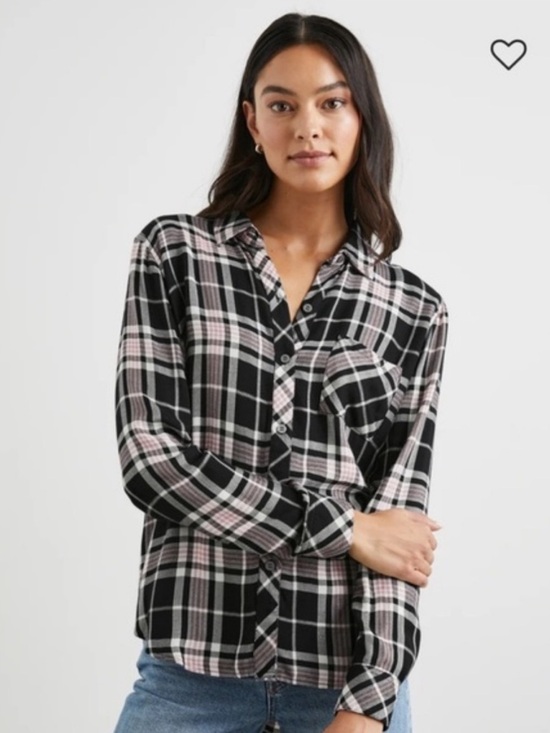 Rails Tops - Rails Hunter Button Up Shirt in Onyx Rose Gold Plaid Women’s Medium